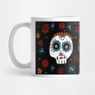 Sugar Skull and Roses black background Mug